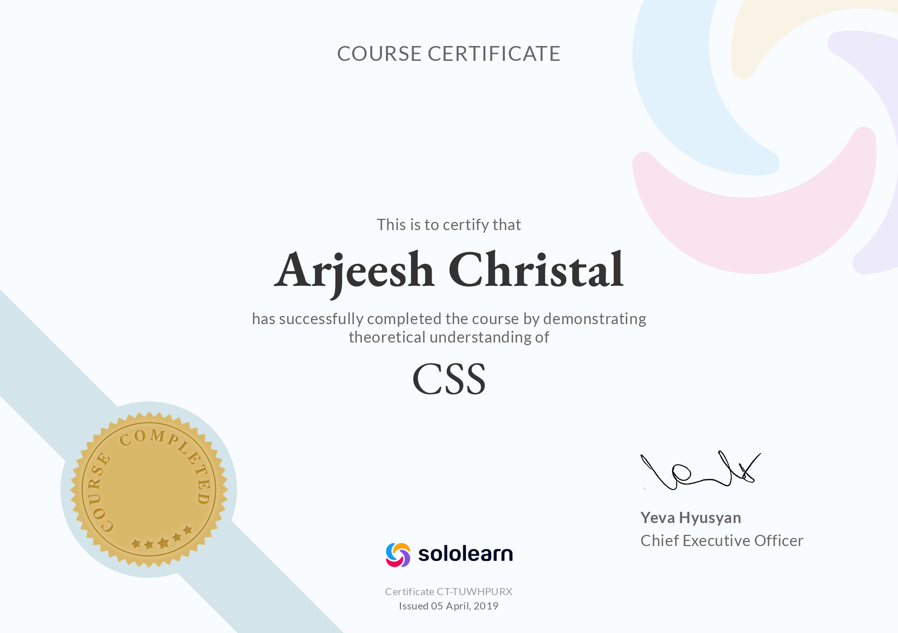 CSS certificate by Solo Learns
